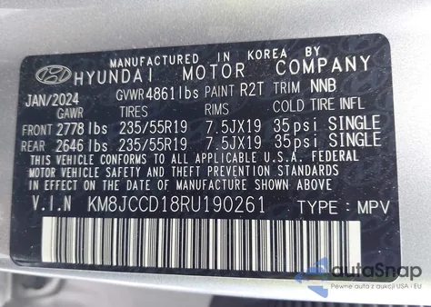 2024 Hyundai Tucson Hybrid Sel Convenience из США, поврежденный, VIN KM8JCCD18RU190261